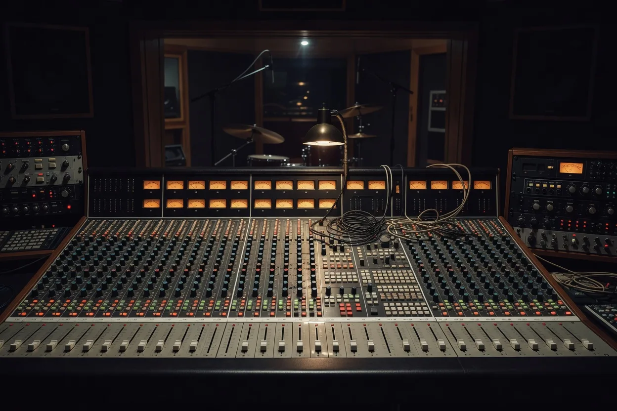 Console de mixage de studio d'enregistrement avec equipement analogique