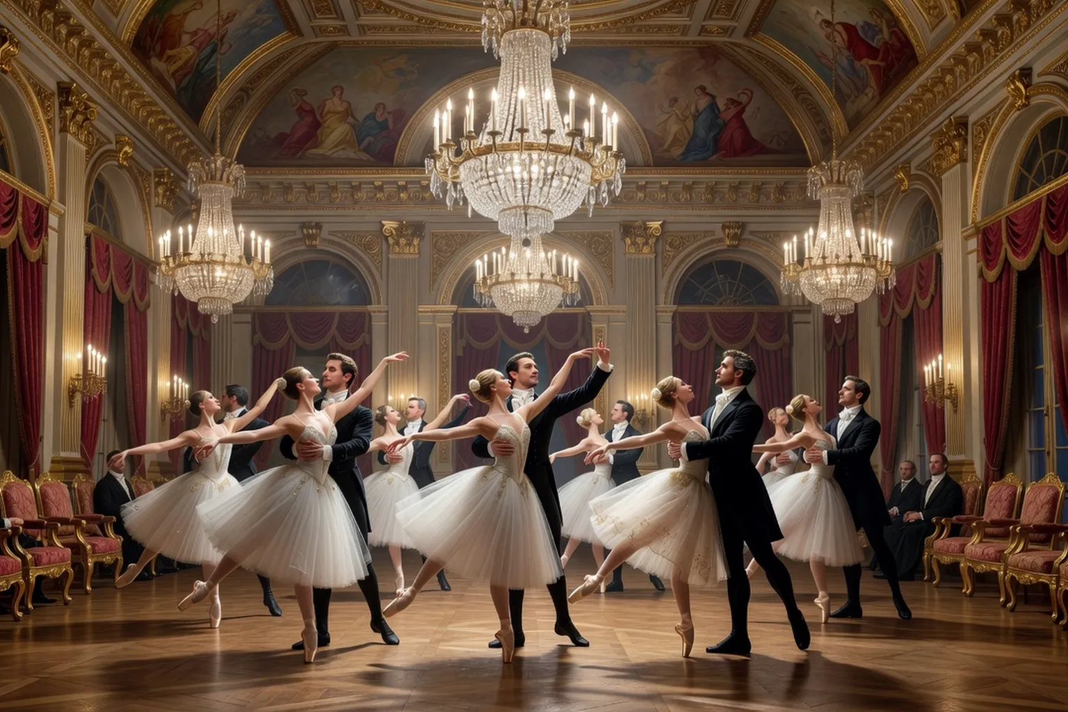 Salle de bal impériale russe XIXe s., scène de ballet